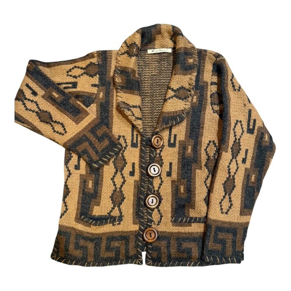 Origin Alpaca 100% Alpaca Wool Cardigan M Handcrafted Peru Knit Jacket Rustic